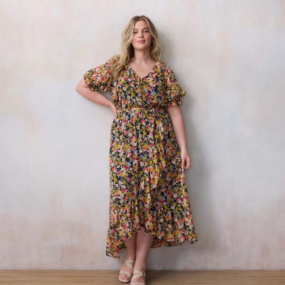 LC Lauren Conrad ruffled wrap maxi dress